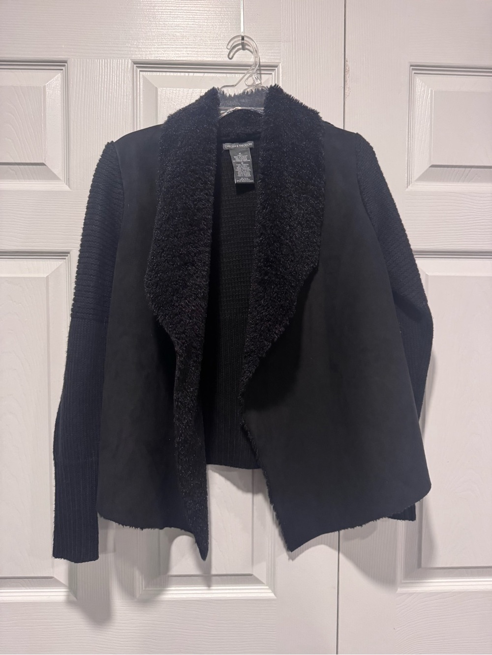 Chelsea & Theodore Black Open-Front Faux Suede Cape Jacket